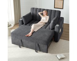 Moderne bank - slaapbank met slaapfunctie - tweezitsbank met verstelbare rugleuning - met drankhouder en kussens - grijs