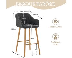 Moderne barkrukken in Europese stijl met hoge rugleuning en armleuningen, bekleding van linnen en houten poten. set van 2 ,Geschikt voor keukens, kookeilanden of eetruimtes. Set van twee barkrukken-zwart