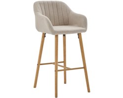 Moderne barkrukken in Europese stijl met hoge rugleuning en armleuningen, set van 2 , bekleding van linnen en houten poten. Geschikt voor keukens, kookeilanden of eetruimtes. Set van twee barkrukken-Beige