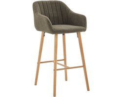 Moderne barkrukken in Europese stijl met hoge rugleuning en armleuningen, set van 2 , bekleding van linnen en houten poten. Geschikt voor keukens, kookeilanden of eetruimtes. Set van twee barkrukken-Groen