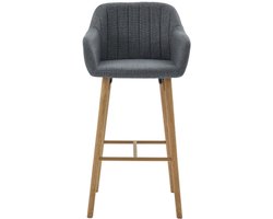 Moderne barkrukken in Europese stijl met hoge rugleuning en armleuningen, set van 2, bekleding van linnen en houten poten. Geschikt voor keukens, kookeilanden of eetruimtes. Set van twee barkrukken-Grijs