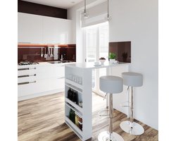 Moderne Bartafel met 3 Opbergvakken en 2 Draaibare Barkrukken – Keukentafel met Opbergruimte – Hoge Eettafel met Verstelbare Krukken – Wit & Antraciet – 117x57x106 cm