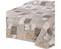 Moderne Bedsprei met Patchwork Design en Hartjes, Bruin, 200x220 cm
