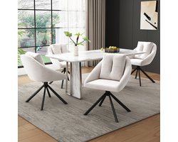 Moderne beige fluwelen eetkamerstoel, stijlvolle en comfortabele draaibare eetkamerstoel, ademende fluwelen stof, ergonomisch design, elegante grijze draaistoel - set van vier