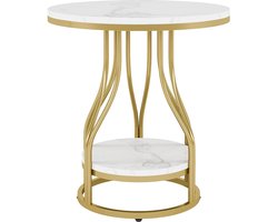 Moderne Bijzettafel met 2 Lagen - Marmerlook - Goud - Voor woonkamer of slaapkamer - Tafeltje