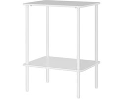 Moderne Bijzettafel, met 2 Opbergplanken, Kan Gebruikt Worden als Salontafel, Koffietafel en Opbergtafel, Geschikt voor Woonkamer, Slaapkamer en Balkon, 40×30×52,2 cm, Wit, Metaal