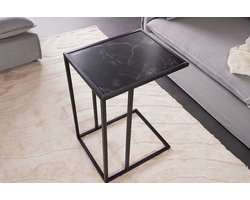 Moderne bijzettafel SLIM LINE 65cm antraciet zwart marmer design metalen laptoptafel - 44178