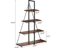 Moderne boekenkast - 4-laags A-frame hoekboekenkast voor thuis of op kantoor - Stevige display- en opbergplank voor boeken- planten en decoratie - Zwart ijzeren frame en vintage