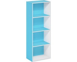 Moderne boekenkast met 4 lagen en open planken, in lichtblauw en wit