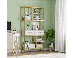 Moderne boekenkast met 5 niveaus en goudkleurig metalen frame