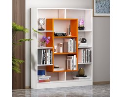 Moderne Boekenkast Roomdivider met 3 Open Vakken – Wit/Oranje – Staande Kast & Wandrek – 130x152x22 cm – Ruimtebesparend & Stijlvol Opbergsysteem voor Woonkamer/Kantoor