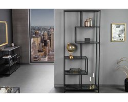 Moderne boekenkast SLIM LINE 185cm antraciet zwart marmer design metalen staande plank - 44181