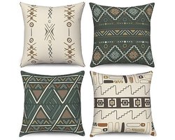 Moderne Boho Kussenslopen 40x40 cm Set van 4 - Geometrische Thema Beige Outdoor Tuin Decoratie