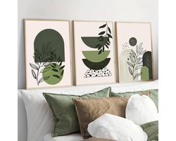 Moderne Boho Wanddecoratie Set van 3 - Abstracte Kunst voor Woon- en Slaapkamer