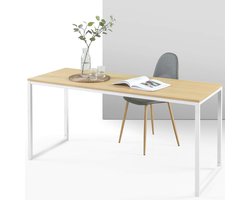 Moderne Bureau van Metaal en Hout, 160 x 61 x 74 cm, Computer Tafel, Bruin en Wit