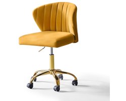 Moderne Bureaustoel zonder Armleuningen met Fluweel en Zwenkwielen - In Hoogte Verstelbaar in Geel voor Kantoor en Thuis