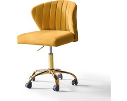 Moderne Bureaustoel zonder Armleuningen met Fluweel en Zwenkwielen - In Hoogte Verstelbaar in Geel voor Kantoor en Thuis