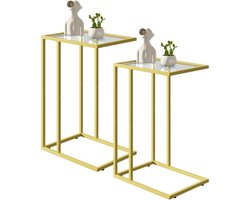 Moderne C-vormige Bijzettafels Set van 2 - Ideaal als Koffietafel of Laptoptafel in Goud en Glas