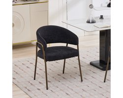 Moderne chenille eetkamerstoelen met armleuningen, gestoffeerde accentstoelen met antiek messing metalen poten voor keuken en eetkamer, enkele set, zwart, SW1876BK