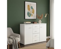 Moderne Commodekast 4 Laden & 2 Deuren – Wit Dressoir voor Woonkamer, Slaapkamer en Hal – Compacte Opbergkast met Veel Ruimte, Robuust en Stijlvol - House&Garden