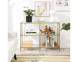 Moderne Console Tafel, 3-etage gehard glas Sofa Tafel met metalen frame voor hal woonkamer slaapkamer, gouden kleur