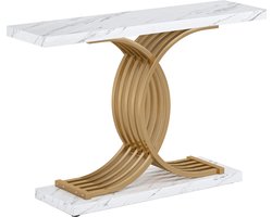 Moderne Console Tafel - Sidetafel - Wandtafel - Haltafel - Wit/goud - Voor Hal of woonkamer of Gang - Marmer look - 100cm