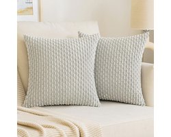 Moderne Corduroy Kussenhoezen 50 x 50 cm - 2 Stuks Lichtgrijs voor Woonkamer en Slaapkamer