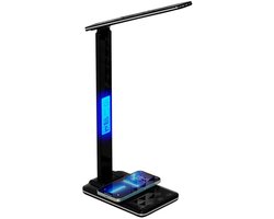 Moderne Dimbaar LED Bureaulamp met Draadloze Oplader – Wekker-Touchbediening & Warm Wit Licht, Tafellamp - Hobbylamp - Schilderen - Hobby - Display - Oplaadpoort - Dimbaar