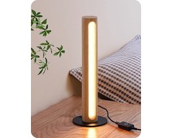 Moderne Dimbare Tafellamp met Houten Basis - Touch Bedlamp met Geheugenfunctie en 3 Kleurtemperaturen voor Woonkamer, Kantoor en Slaapkamer
