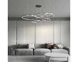 Moderne DIY Cirkel LED-Kroonluchter | 5 Bruin Ringen:20+40+60+80+100cm=130W | Metaal + Acryl LED-Hanglamp, 2.4G Dimbare Afstandsbediening | Ronde Plafondhanglamp Woonkamer Slaapkamer Eetkamer [Energieklasse A]