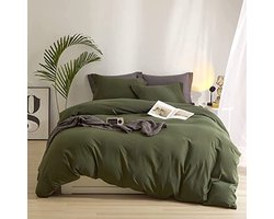 Moderne Donkergroene Dekbedovertrek Set Twin Size - 3 Delig Beddengoed Met Kussenslopen