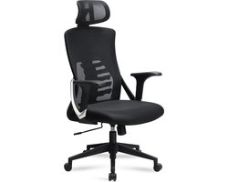 Moderne Draaistoel - Bureaustoel - Ergonomische stoel - Mesh bekleding - 113cm x 65cm x 65cm - Zwart - Zilveren decoraties - Schommelmechanisme - Verstelbare zithoogte - Lendensteun