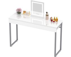 Moderne Dressing Desk 100 x 40 cm met 2 Ladens - Glanzend Wit - Make-up Vanity Tafel - Zilveren Benen - Home Office Meubels make up tafel