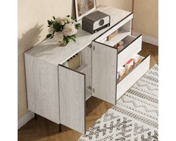 Moderne dressoir - dubbele deuren - twee lades - open planken - multifunctionele opbergkast voor woonkamer en eetkamer - wit
