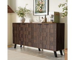 Moderne dressoir met 4 deuren, 160,5 x 35,5 x 78 cm – Praktisch ontwerp voor woonkamer, slaapkamer en eetkamer, bruin