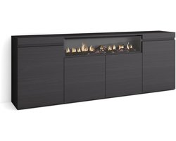Moderne Dressoir met Elektrische Open Haard - 4 Deuren, 200x75x35cm, Zwart