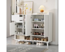 Moderne dressoir - schoenenkast 120x35x99 cm - grote opbergruimte - 1 lade - met verstelbare planken - wit