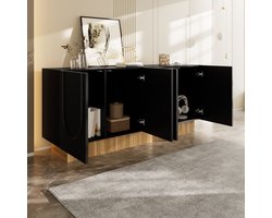Moderne dressoirkast 160x75x38 cm - met grote opbergruimte - deur met U-vormige structuur - zwart