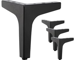 Moderne driehoekige metalen tafelpoten-Set van 4 meubelpoten belastbaar tot 600 KG-for meubelpinnen voor kast, bank -met 4 voetbeschermers, zwart (17cm)