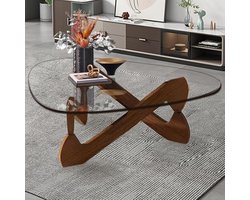 Moderne Driehoekige Salontafel van Glas en Hout voor Woonkamer
