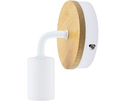 Moderne E27 industriële wandlamp in hout en blik, eigentijdse Scandinavische stijl, E27 spot wandlamp voor thuis, slaapkamer, woonkamer, badkamer, spiegel, hal, enz. (Lamp niet inbegrepen)