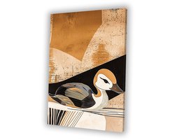 Moderne eend in art deco - Vogel schilderij - Kunstwerk eend - Art Deco - Muurdecoratie landelijk - Slaapkamer muurdecoratie - canvas 100x150 cm