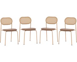 Moderne eenvoudige set van 4 eetkamerstoelen, vrijetijdsstoel met vier metalen steunpoten voor rotan vrijetijdsstoel, woonkamer- en slaapkamerstoel