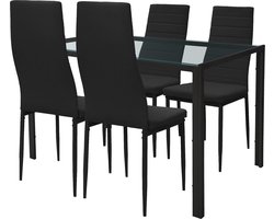 Moderne eetkamerset 5-delig met glazen tafel en 4 stoelen in zwart