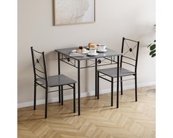Moderne Eetkamerset Betonlook Tafel met 2 Stoelen - Compact Design
