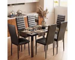 Moderne Eetkamerset met Glazen Tafel en Zes Stoelen voor 6 Personen