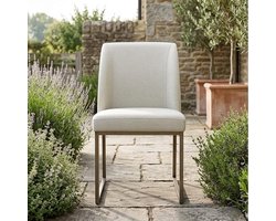 Moderne Eetkamerstoel 61x51x86 cm – Luxe Stoel met Messing Metalen Frame, Gevoerde Zitting & Rugleuning, Houten Constructie, Design Stoel, Krijtkleur – Urbanhome