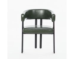 Moderne eetkamerstoel – Gestoffeerde vatstoel met imitatieleer, met armleuning & geïntegreerde gebogen rugleuning – Metalen stoel voor keuken, woonkamer & restaurant