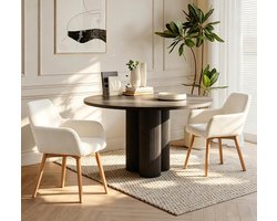 Moderne eetkamerstoel, set van 2, gestoffeerde stoel met houten poten, comfortabele gestoffeerde stoel voor eetkamer en woonkamer, in retro-design (wolwit, 2 stuks)