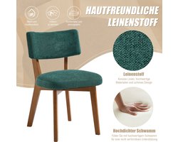 Moderne eetkamerstoelen in mid-century stijl, set van 2, met massief houten poten en gestoffeerde zitting voor keuken, eetkamer of kantoor-Groen